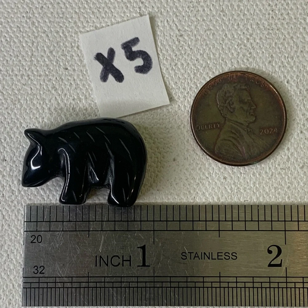 Vintage Carved Obsidian Black Bear Fetish Pendant Bead Detailed Drilled Mini .9